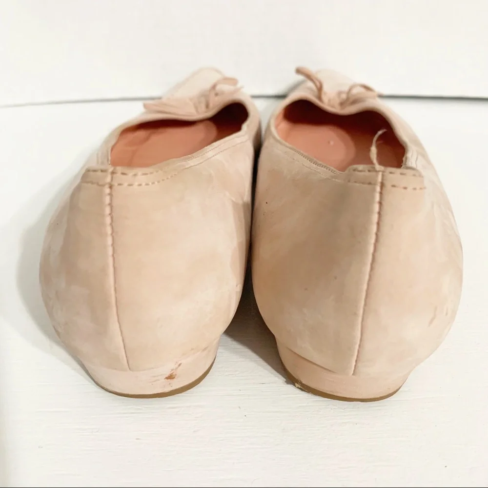 Isaac Isaac Mizrahi Pointed Toe Blush Pink Suede Flats Bow Detailing Stitching